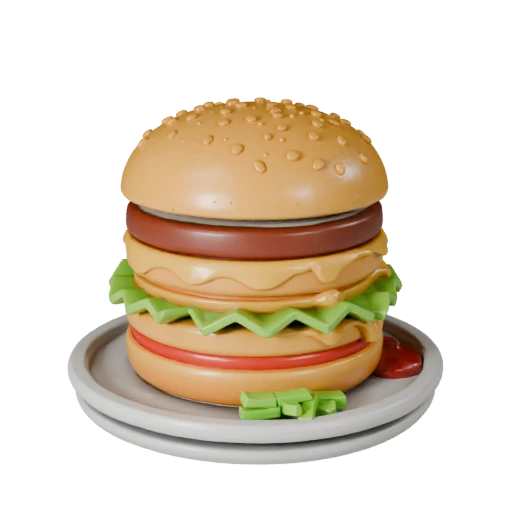 Modello STL di Pasto con Hamburger da Ristorante Stampabile Asset 3D