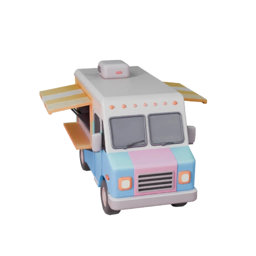 Modelo 3D de Camión de Comida Caricatura para Juegos Estilizados Activo PBR