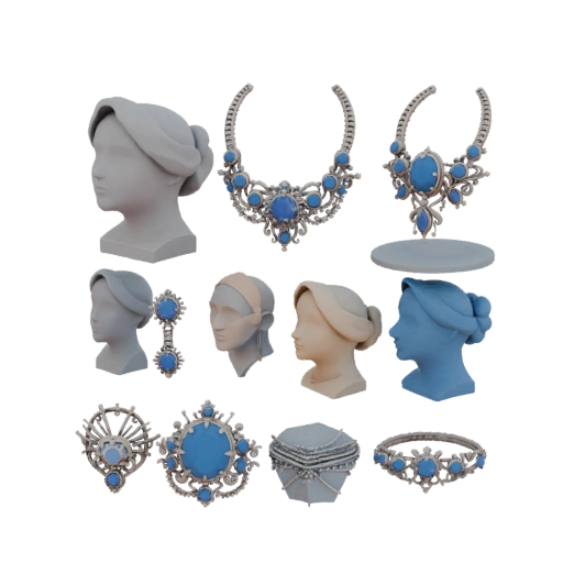 Ensemble de Bijoux de Mariée Détaillé Rendu Studio 3D