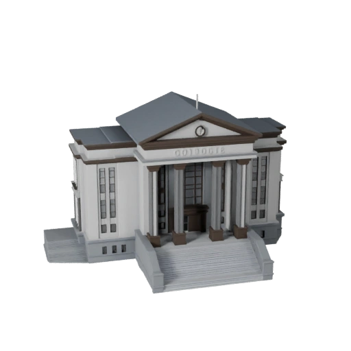 Modello 3D Tribunale Low Poly per Giochi in Tempo Reale e VR