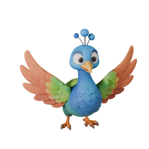 Modelo 3D de Pavo Real Caricatura - Asset Estilizado para Animación | PBR