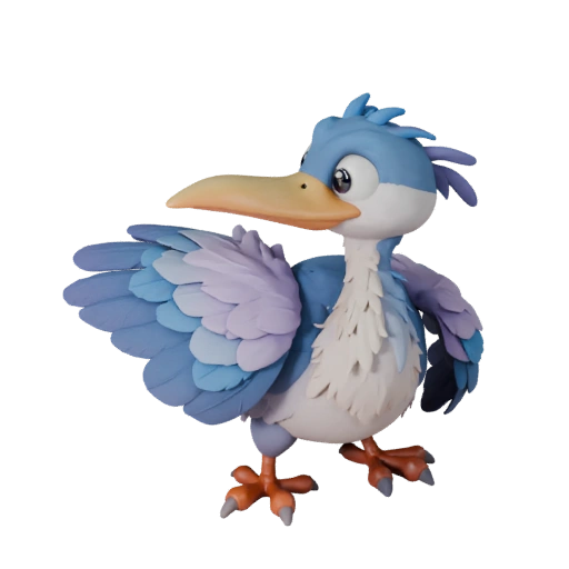 Modelo 3D de Garza Caricatura - Activo Estilizado para Animación | Libre de Regalías