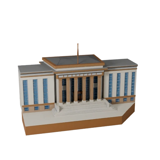 Stilisiertes Gerichtsgebäude 3D-Modell - Spiel-Asset für Architektur