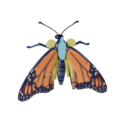 Cartoon Monarchfalter 3D Modell - Stilisierter Asset für Animation