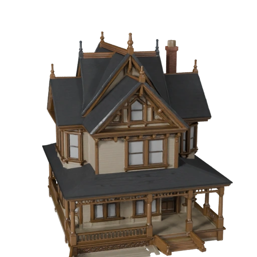 Casa Victoriana Poligonal Baja 3D para Activo de Juego en Tiempo Real