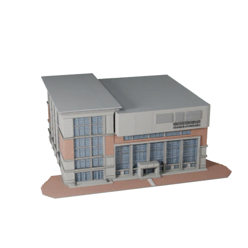 Stilisierte Bibliotheksgebäude 3D-Modell - Spiel-Asset für Architektur