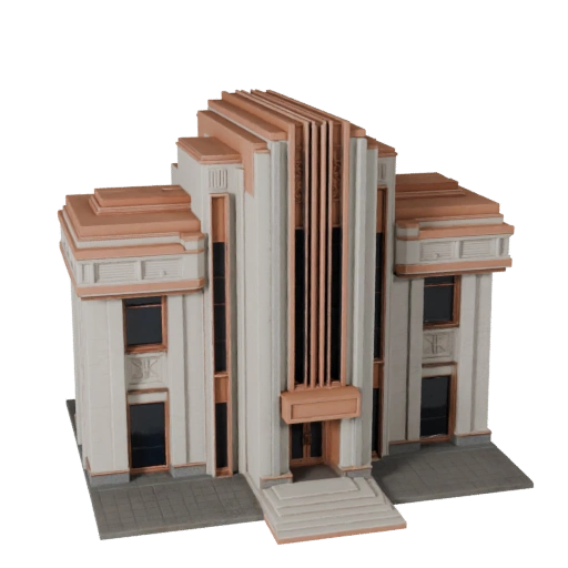 Stilisierte Art Deco Fassade 3D-Modell - Spiel-Asset für Architektur