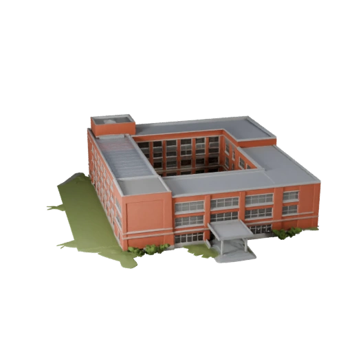 Modelo 3D de Prédio Escolar Baixo Poli para Ativo de Jogo em Tempo Real