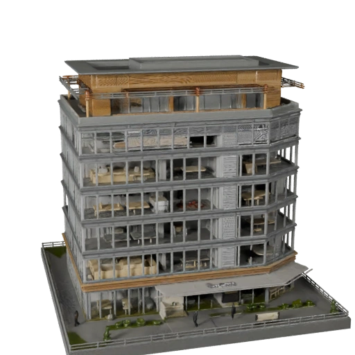 Prédio de Escritório Coworking Imprimível STL Modelo 3D - Asset de Escala