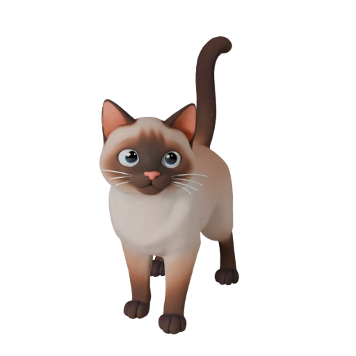 Modello 3D Gatto Siamese Cartone Animato - Asset Stilizzato per Animazione
