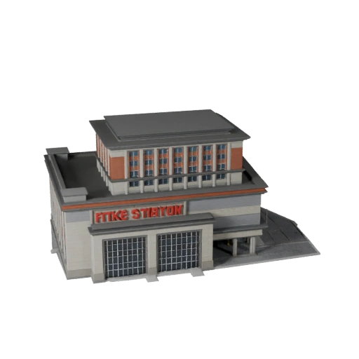 Modelo 3D Estilizado de Estación de Bomberos - Activo para Videojuegos y Arquitectura