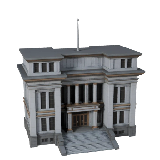 Salón Municipal Poligonal Bajo 3D para Juegos en Tiempo Real y RV