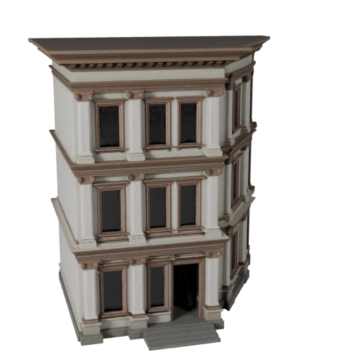 Стилизованный классический фасад 3D модель - игровой ассет для архитектуры