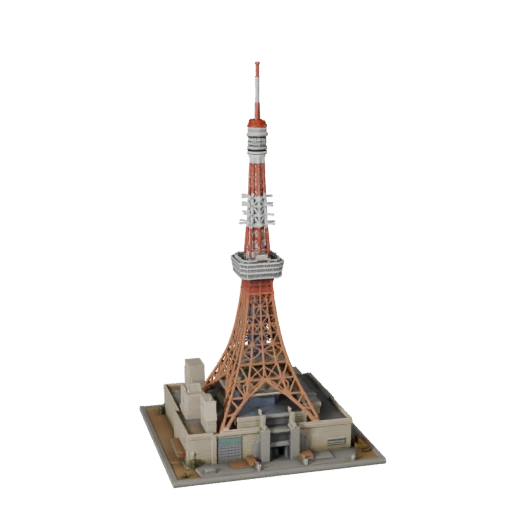 Stilisierter Tokyo Tower 3D-Modell - Spiel-Asset für Architektur
