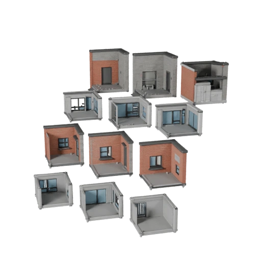 Kit de Aldea Modular Polygonal Bajo 3D para Juegos y RV