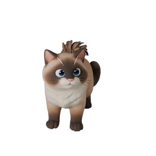 Modelo 3D de Gato Birmanês de Desenho Animado - Asset Estilizado para Animação