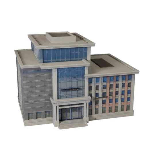 Low Poly Bibliotheksgebäude 3D-Modell für Echtzeit-Spiel-Asset