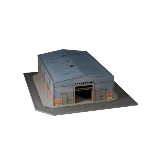 Capannone Industriale Stilizzato Modello 3D - Asset di Gioco per Architettura