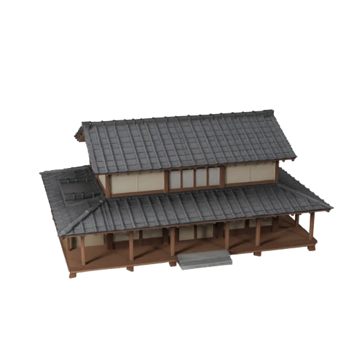 Modelo 3D de Casa Japonesa Poligonal Bajo para Activo de Juego en Tiempo Real