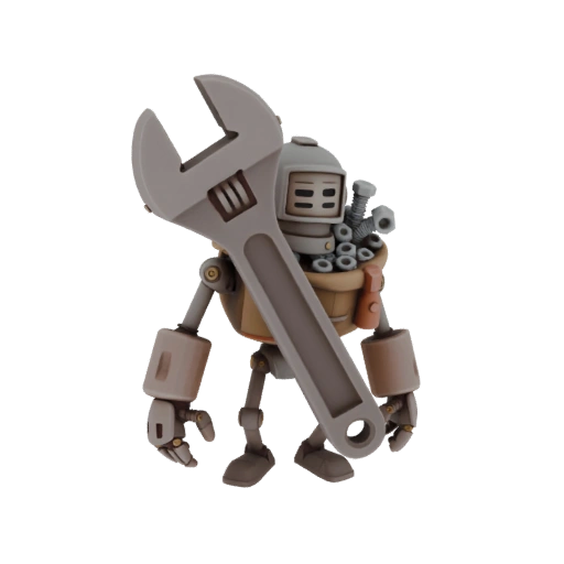 Маленький, юркий робот-механик, собранный из грубых металлических деталей. Вместо рук у него большие манипуляторы. За...