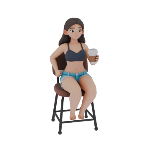 девушка сидящая на стуле(сам стул не нужен!). в шортах и лифчике, в правой руке стаканчик кофе