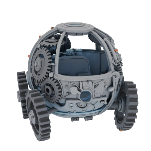 Сферическое средство перемещения которое едет за счет вращения шестеренок из которых состоит корпус. Внутри кабина