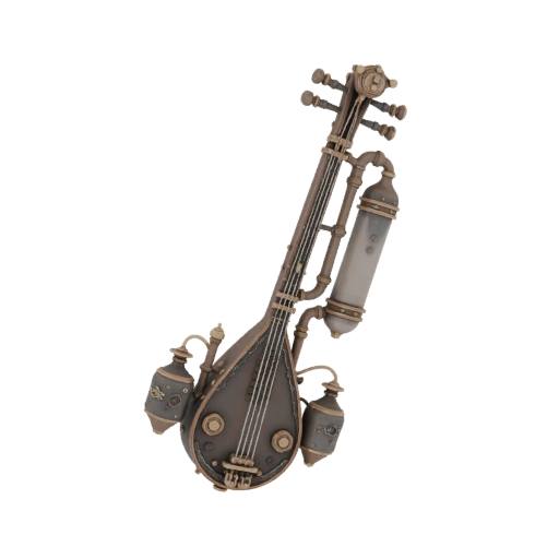 Музыкальный инструмент похожий на лютню формой в стимпанк и готическом стиле. Звучание достигается за счет множества ...