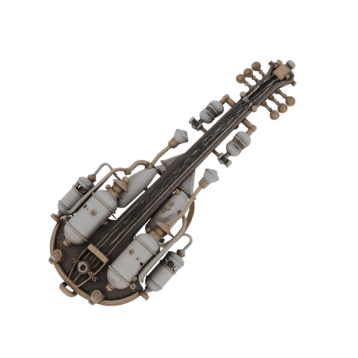 Музыкальный инструмент похожий на лютню формой в стимпанк и готическом стиле. Звучание достигается за счет множества ...