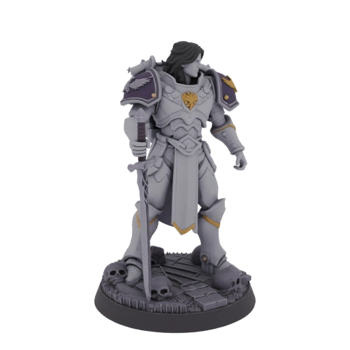 Fantasy miniature of ADEL, grimdark style, for 3D printing. Standing heroic pose without helmet. Long black hair, sho...